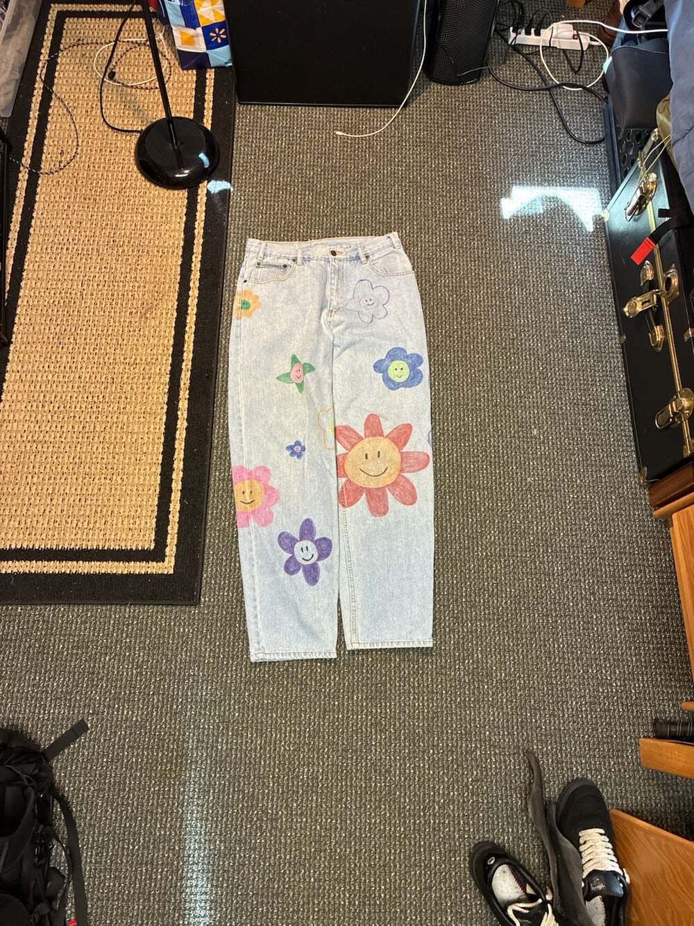 Kikino Smiley Flower Jeans Size 32 Light Blue Flower Print Denim Pants